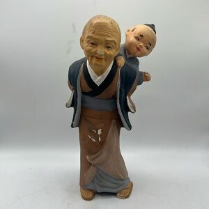 Vintage Kyoto Japanese Grandmother & Child Figurine Collectible Decor FLAWS